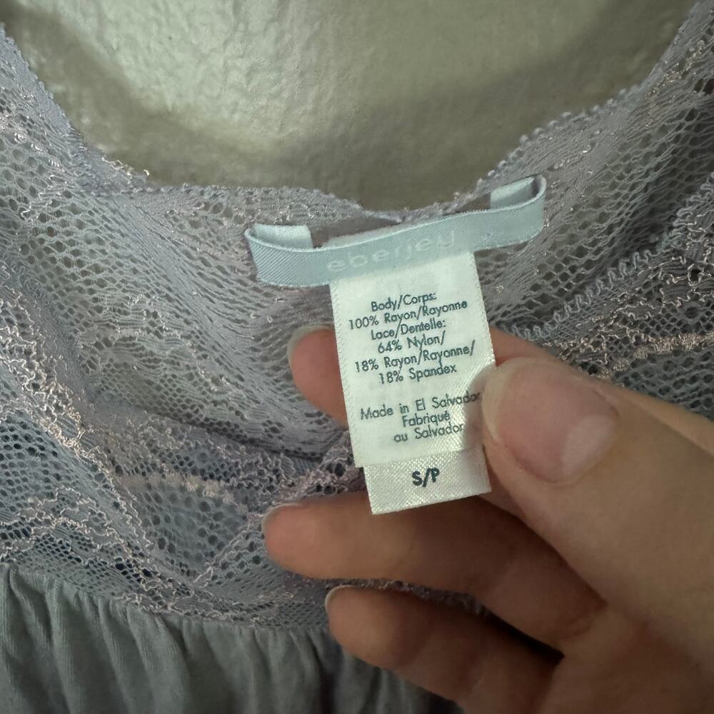 EBERJEY Light Blue/Grey Rayon Sleep Shirt Lace Trimmed Size small casual - Picture 4 of 6